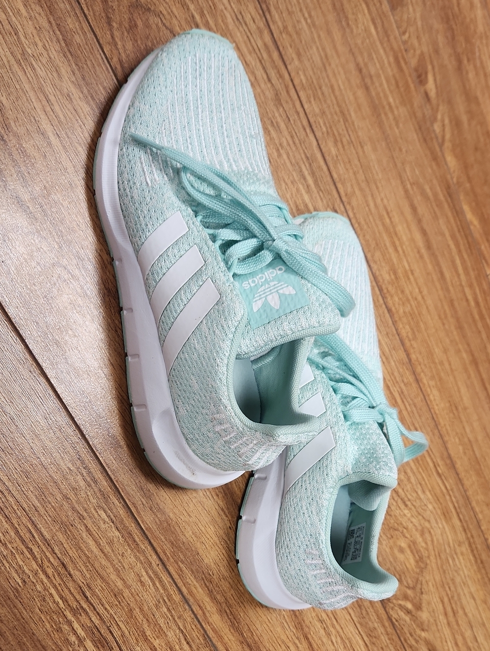 Adidas Mint Green Knit Athletic Sneakers with White Stripes US 4.5